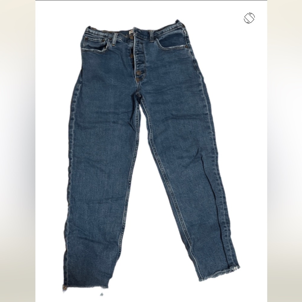 Abercrombie Dark Wash Mom High Rise Jeans Size 6 Button Fly Frayed Hem